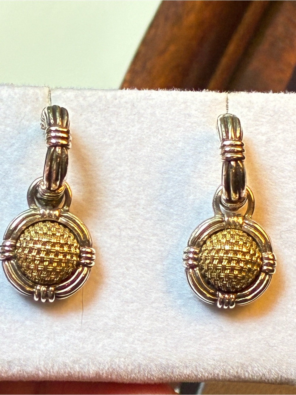 John Hardy Two-Tone Textured Drop Earrings in Gold and Silver